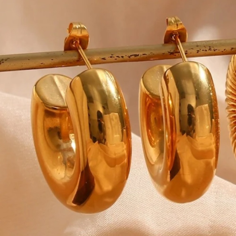 Chunky Hoop Earring 18K Gold Plated Stainless Steel Jewelry Water Proof Earrings